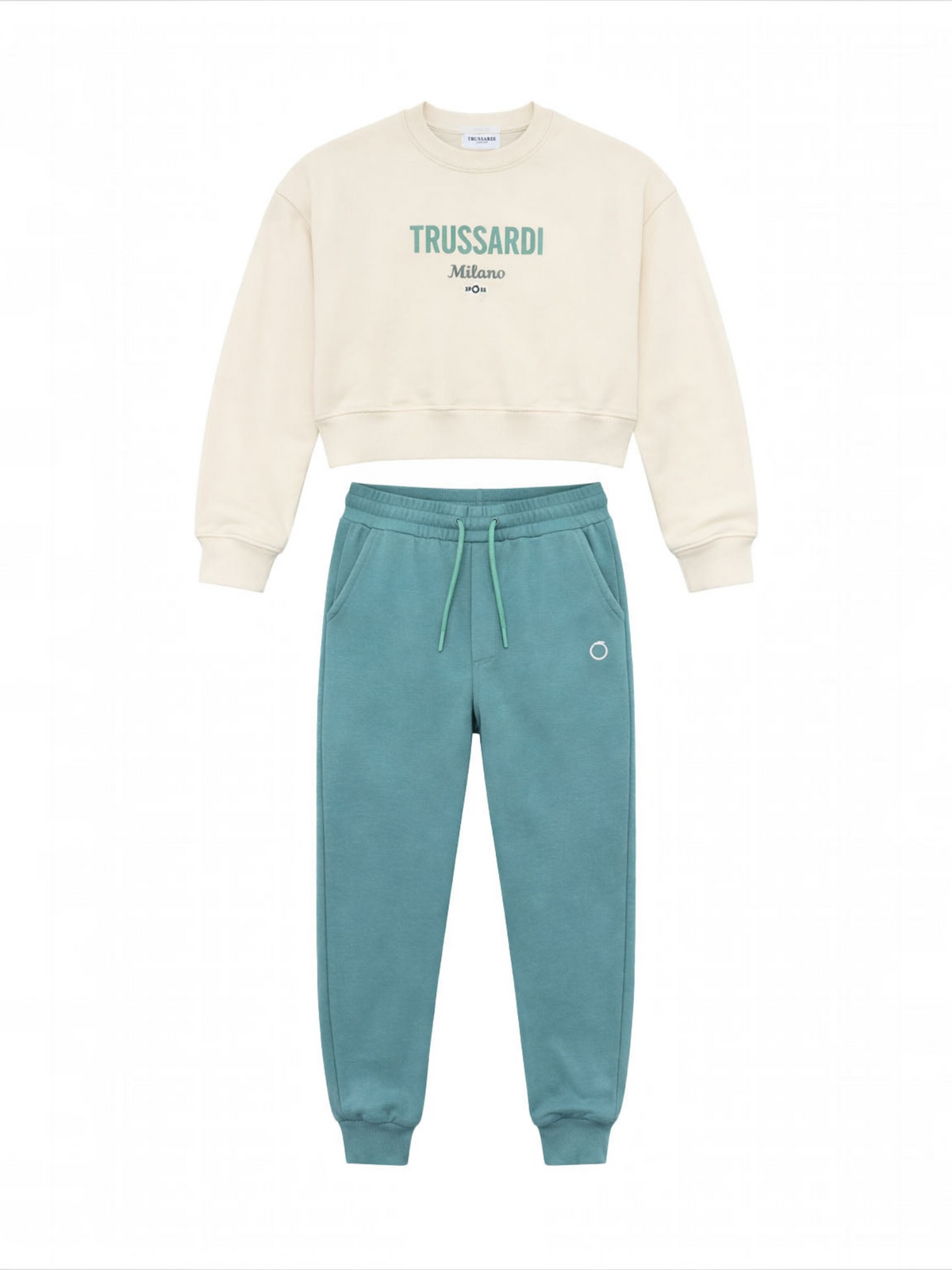 Set Trening Fete Trussardi Milano – Hanorac Crem și Pantaloni Turcoaz, Mix Bumbac Premium