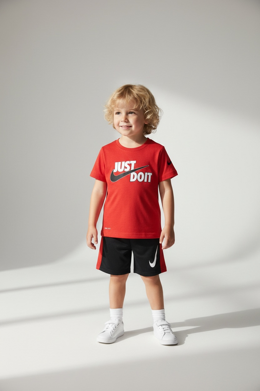 Set Nike Dri-Fit - tricou si pantaloni scurti sport rosu/negru
