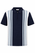 Tricou cu guler M&S cu dungi - detalii bleumarin,albe, bleu