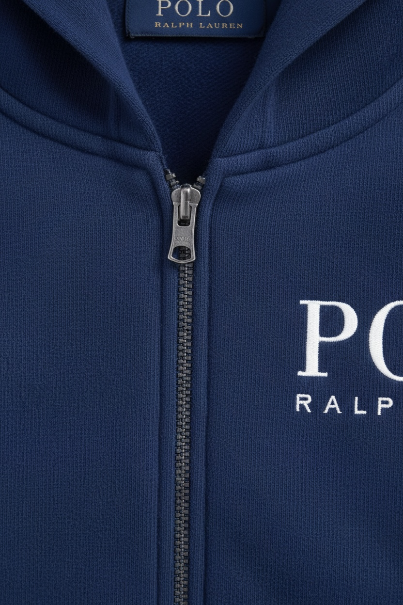 Hanorac Polo Ralph Lauren cu fermoar, albastru cu logo imprimat