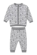 Set 2 piese fetite DKNY cu logo all over gri - cardigan si pantaloni