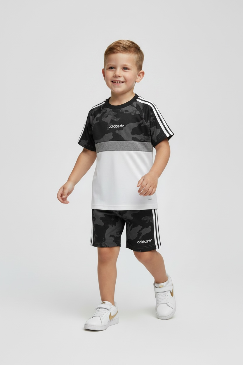 Set 2 piese Adidas de vara - pantaloni scurti si tricou cu dungi laterale