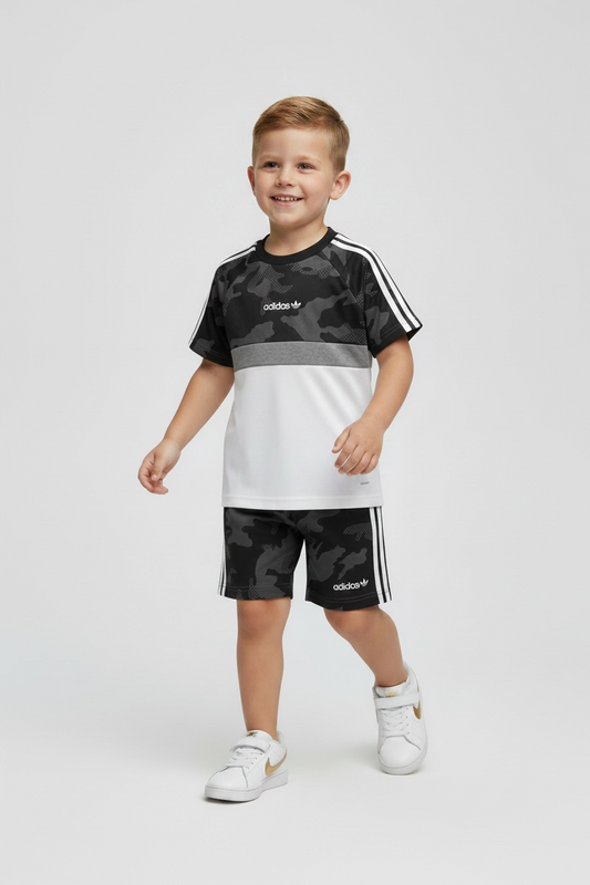 Set 2 piese Adidas de vara - pantaloni scurti si tricou cu dungi laterale