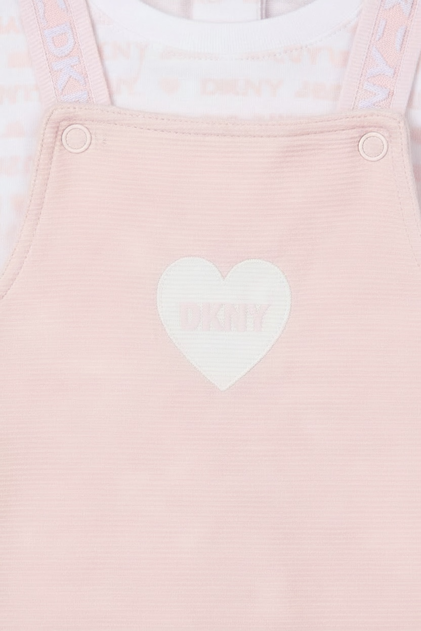 Set 2 piese DKNY salopeta si tricou roz si alb