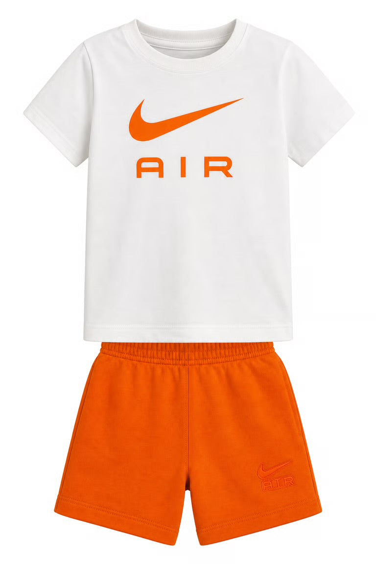Set 2 piese de vara Nike - alb/portocaliu cu logo in relief