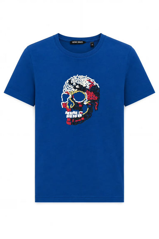 Tricou Antony Morato cu logo central texturat - albastru