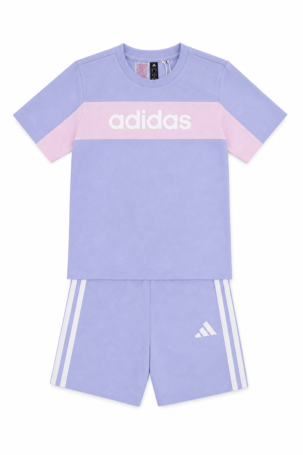 Set 2 piese de vara Adidas -mov/roz cu dungi laterale si logo central