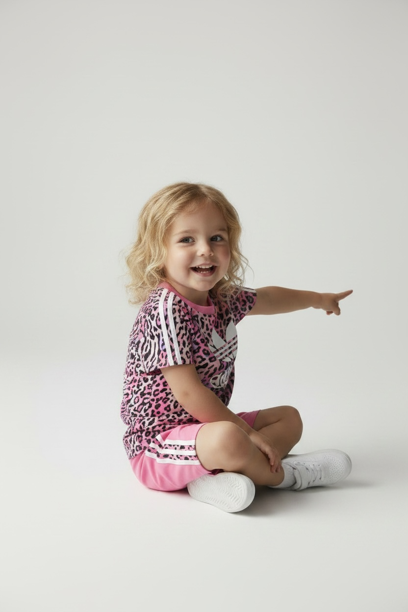 Set de vara fetite Adidas roz cu imprimeu leopard