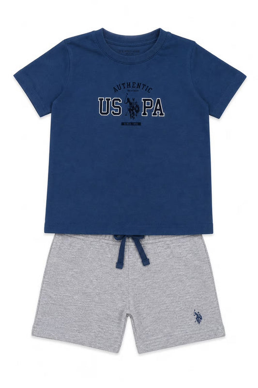 Set de vara U.S. Polo Assn.- pantaloni scurti gri si tricou bleumarin