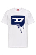 Tricou Diesel alb cu logo lucios central tip lacrima