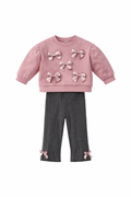 Set Wonderluxe - bluza roz, pantaloni gri, detalii cu fundite