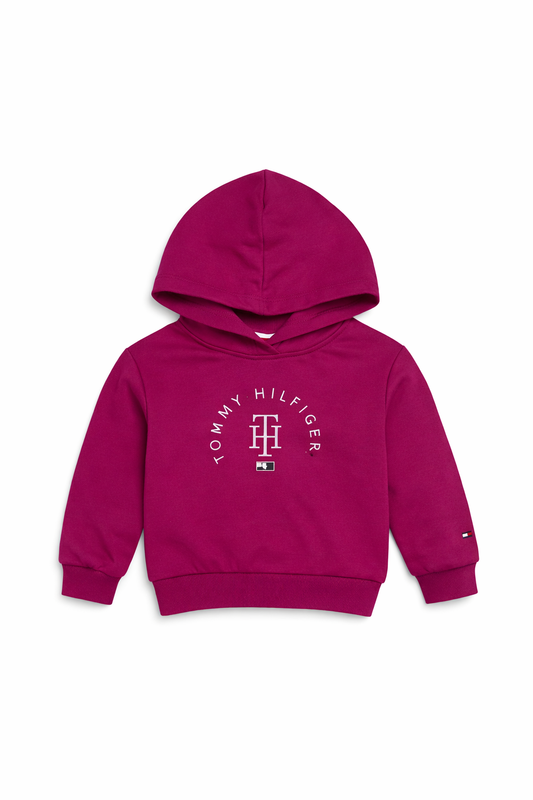Hanorac Tommy Hilfiger fete, cu glugă și logo brodat, Roz Fucsia