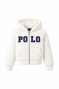 Hanorac alb copii Polo Ralph Lauren plușat, logo minimalist negru