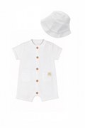 Set bebelusi 2 piese DKNY alb - body si palarie cu detalii curcubeu