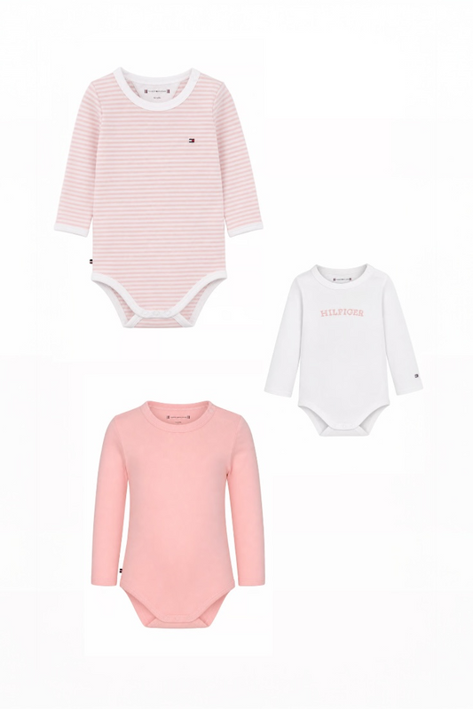 Set 3 body-uri fetite Tommy Hilfiger in 3 nuanțe de roz