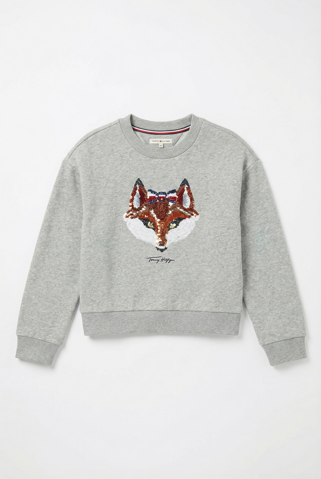Pulover Copii Tommy Hilfiger Gri - Aplicație Vulpe Texturată și Logo