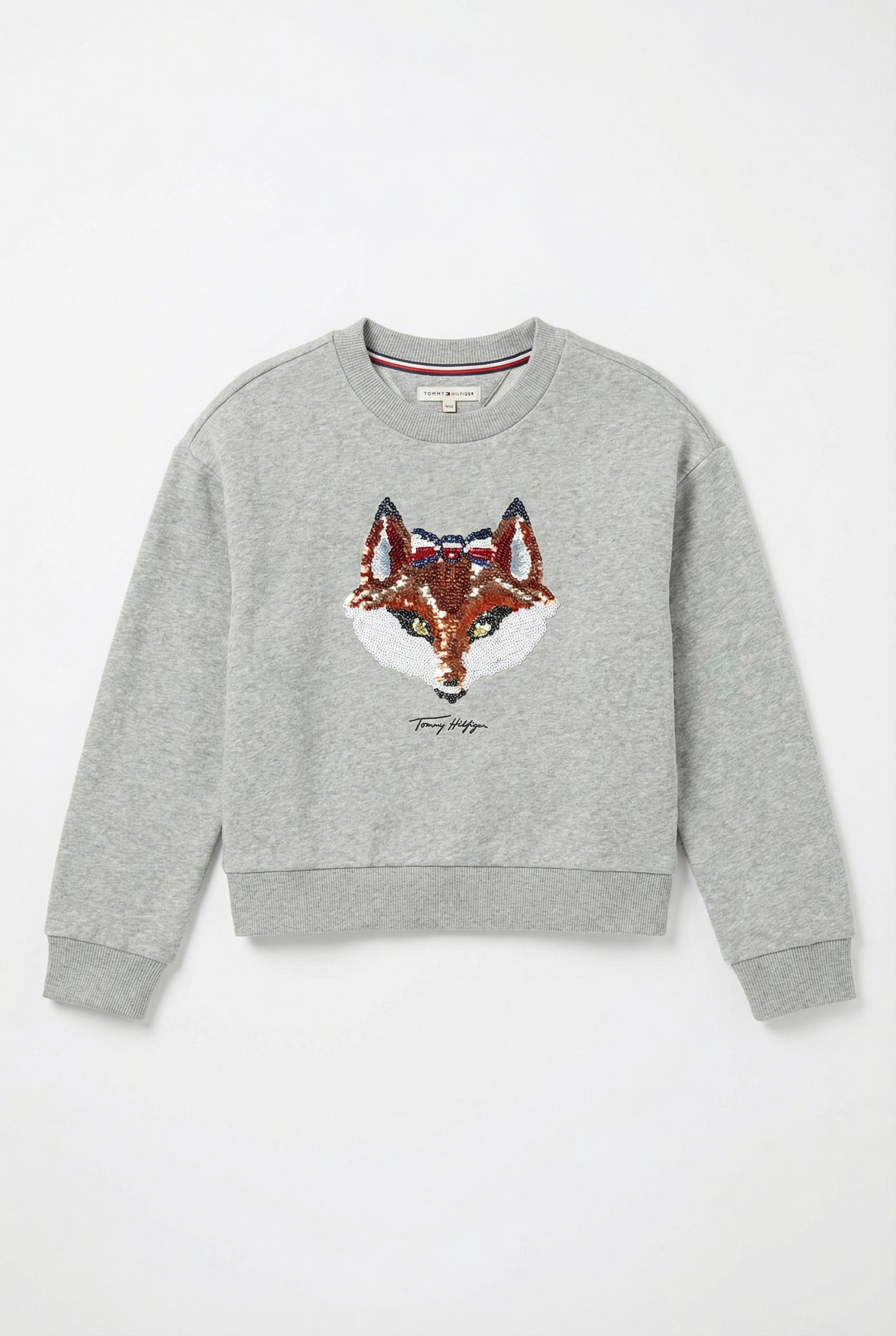 Pulover Copii Tommy Hilfiger Gri - Aplicație Vulpe Texturată și Logo