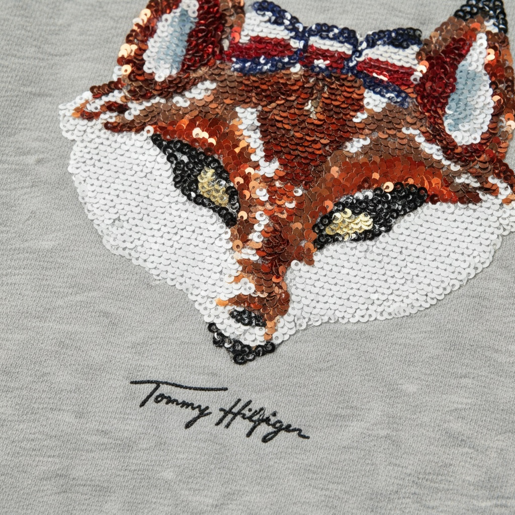 Pulover Copii Tommy Hilfiger Gri - Aplicație Vulpe Texturată și Logo