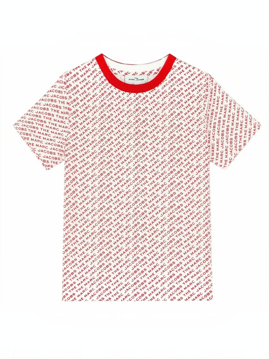 Tricou Copii Marc Jacobs – Alb/Roșu, Design Logo All-Over