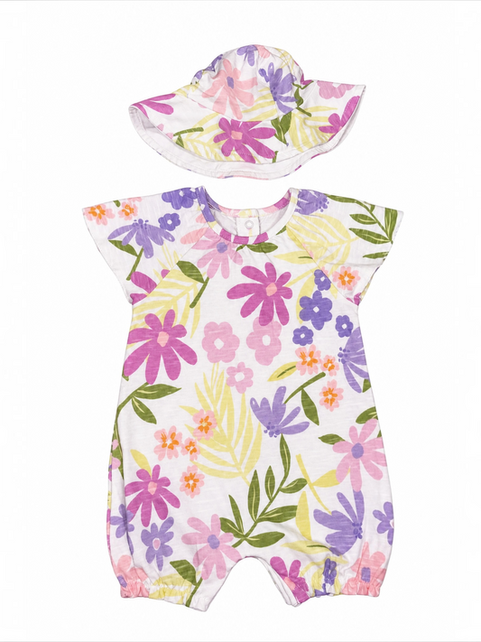 Set fete rochie florala si palarie cu imprimeu floral