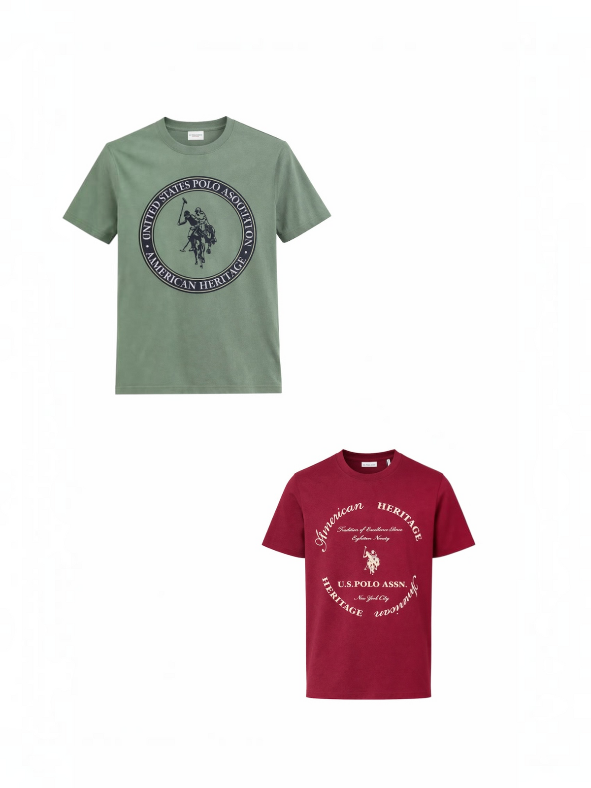 Set 2 tricouri U.S. Polo Assn. - verde kaki si burgundy cu logo central circular