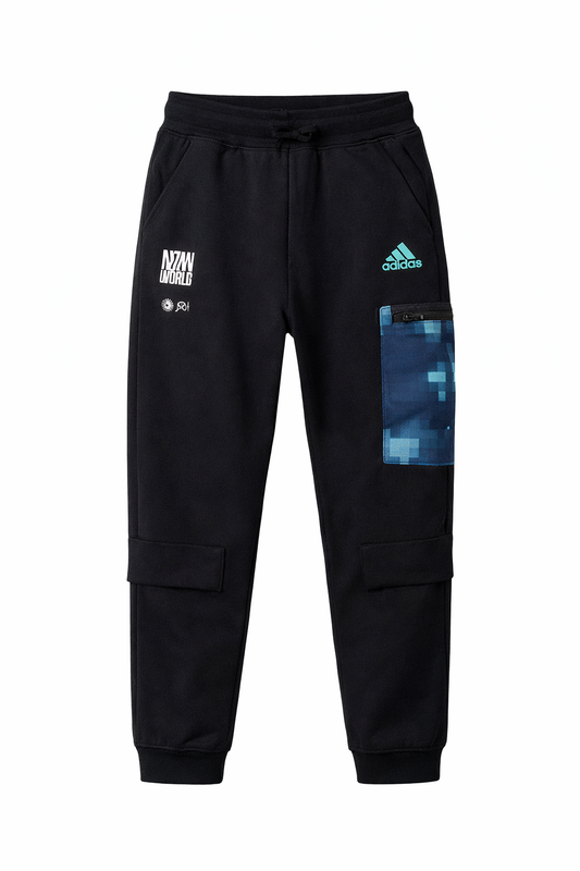 Pantaloni de trening negri copii Adidas, talie elastică și logo lateral