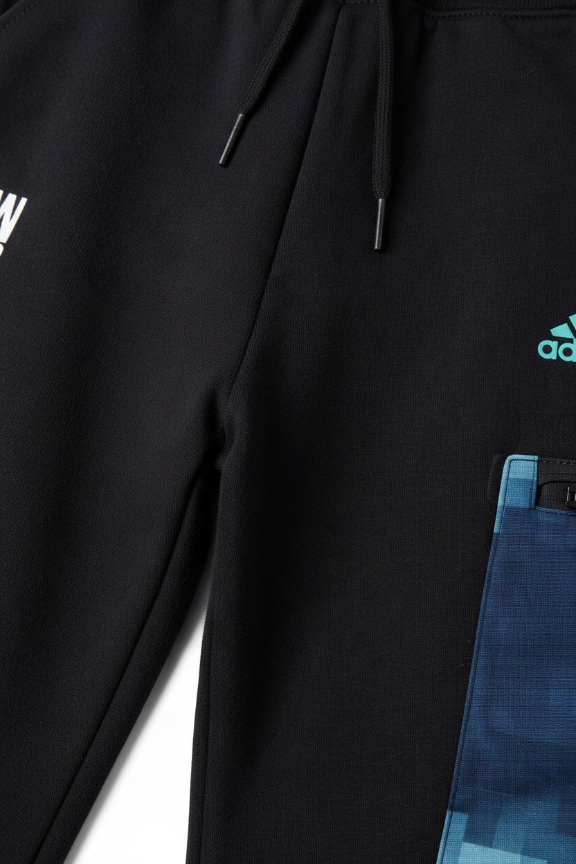 Pantaloni de trening negri copii Adidas, talie elastică și logo lateral