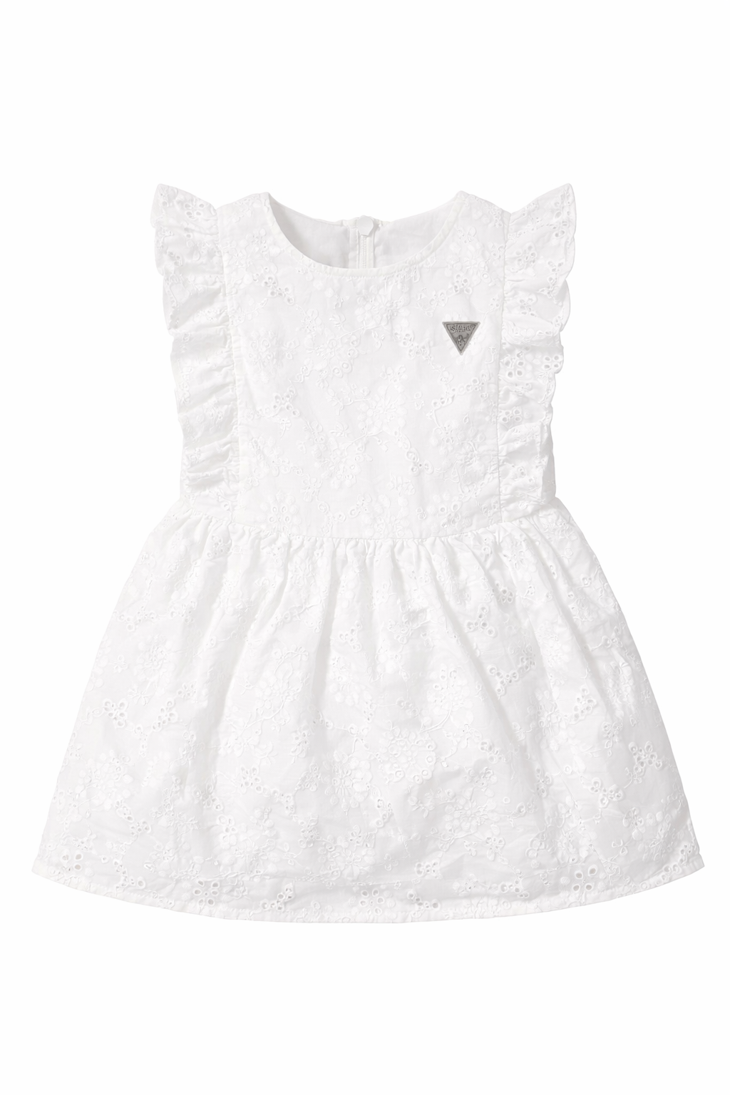 Rochie albă fete Guess, design cu volane și broderie