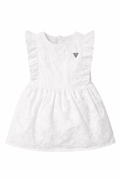 Rochie albă fete Guess, design cu volane și broderie