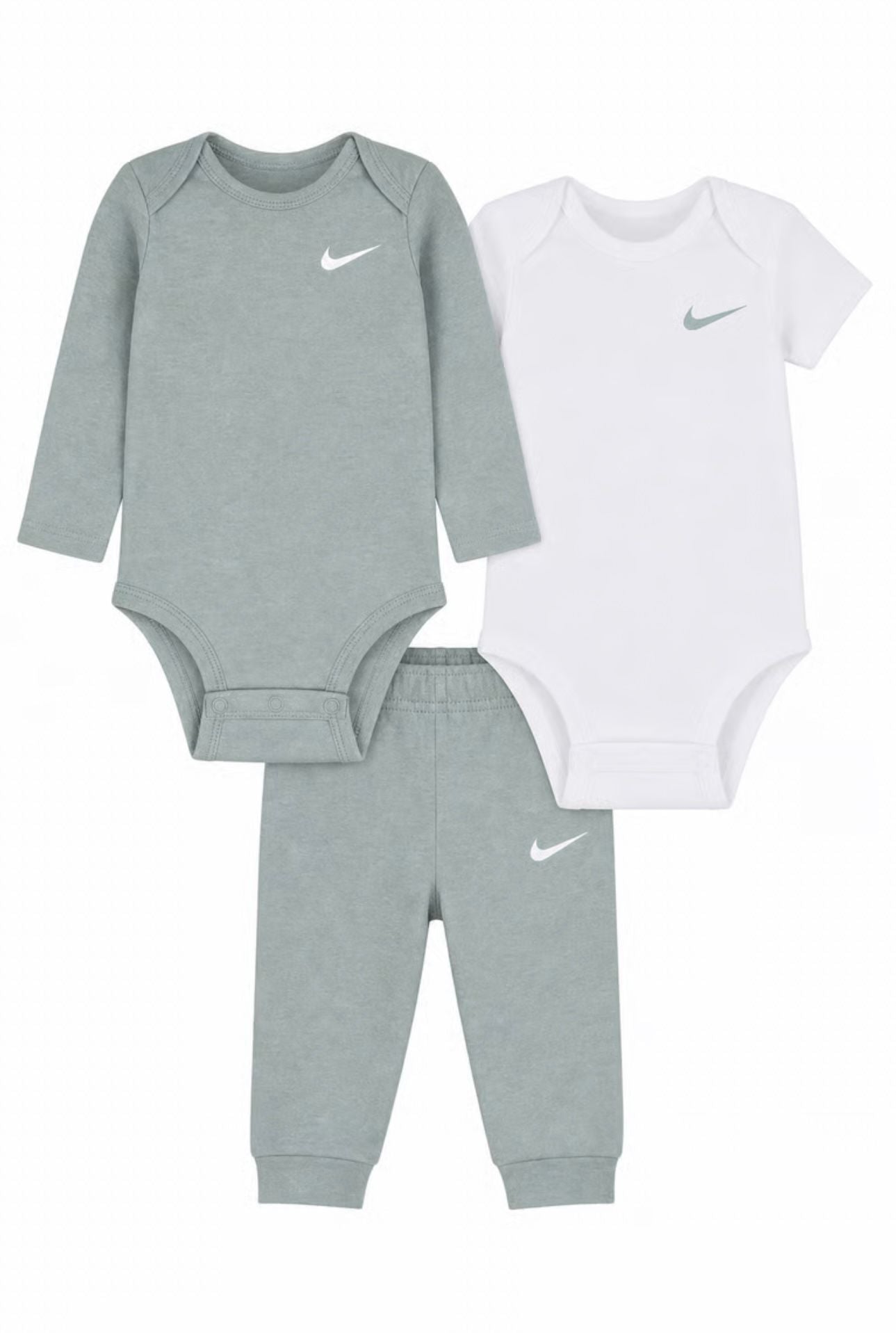 Set Nike bebeluși 3 piese, Bluza, Body alb și Pantaloni sport