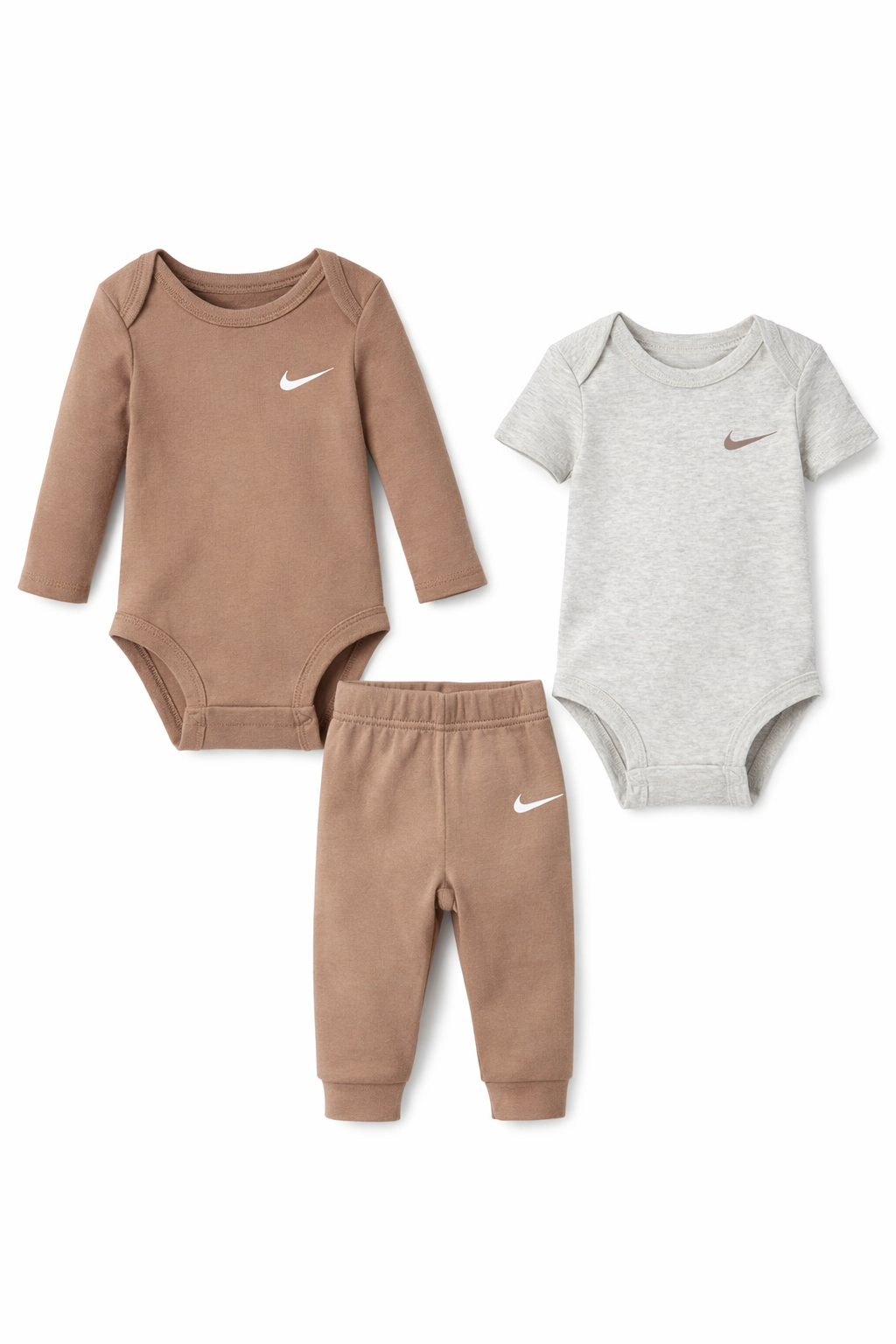 Set Nike bebeluși 3 piese, Bluza, Body bej și Pantaloni sport