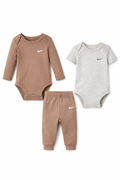 Set Nike bebeluși 3 piese, Bluza, Body bej și Pantaloni sport