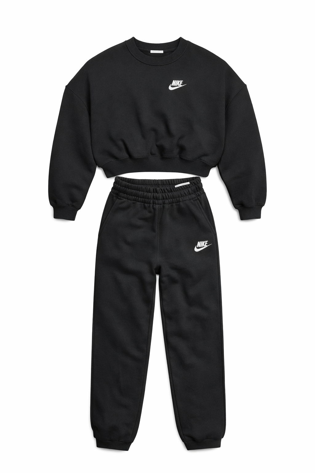 Trening Nike fete, Bluză tip hanorac crop și pantaloni joggers, Negru