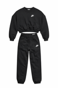 Trening Nike fete, Bluză tip hanorac crop și pantaloni joggers, Negru