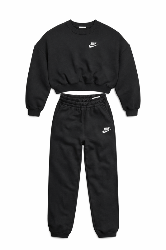 Trening Nike fete, Bluză tip hanorac crop și pantaloni joggers, Negru