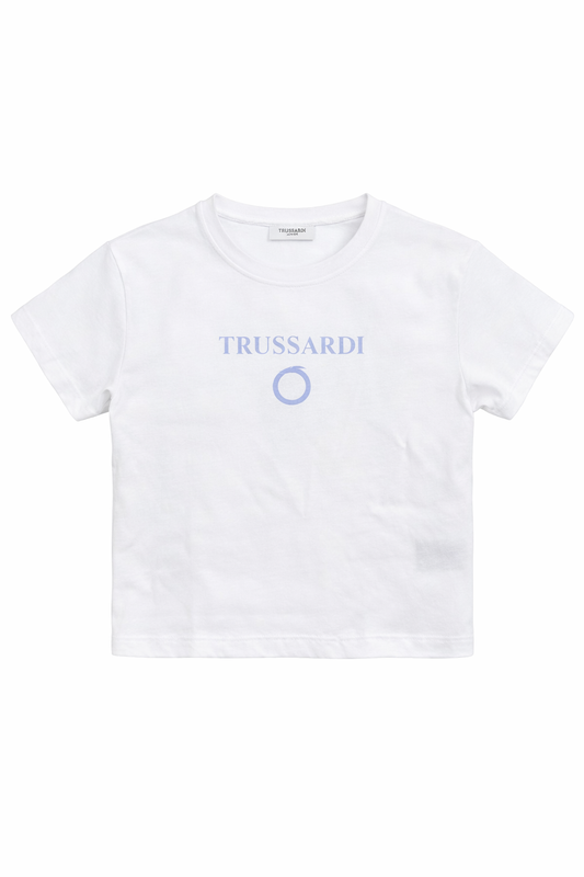 Tricou fete alb Trussardi cu logo bleu